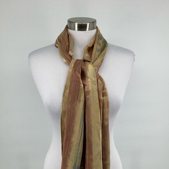 Kevin O’Brien Womens Hand Painted Silk Jacquard Scarf Gold Multi 14 x 72 - Picture 12 of 13